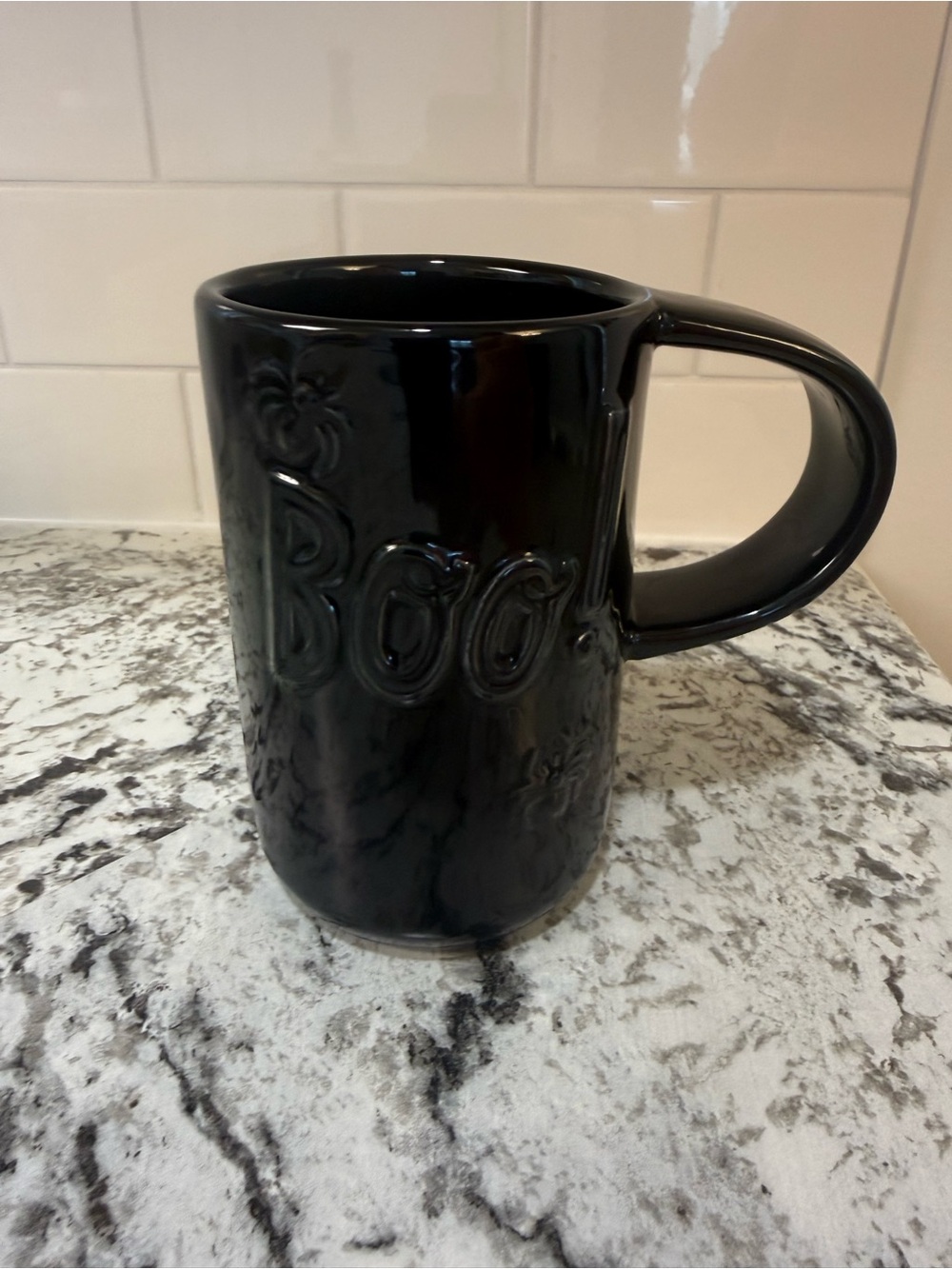 Rae Dunn Large Black 'Boo' Embossed Ceramic Mug